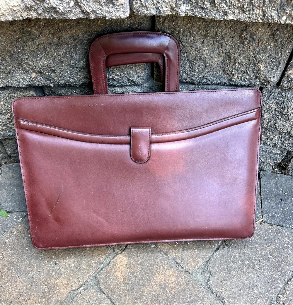 Vintage Leather burgundy briefcase with drop handle